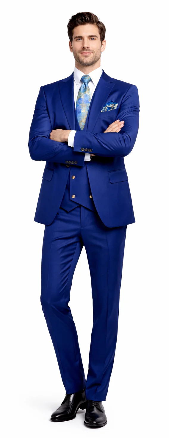 Rossiman Royal Blue Men's Suit Double Breasted Slim Fit