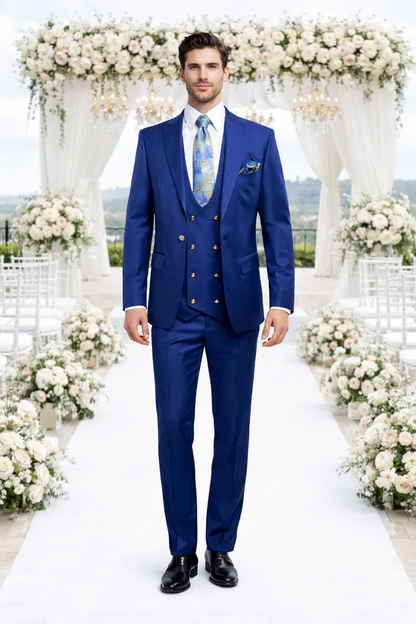 Rossiman Royal Blue Men's Suit Double Breasted Slim Fit