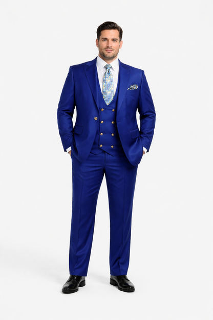 Rossiman Men??s Royal Blue Slim Fit Suit ?? Sophisticated Double-Breasted Design