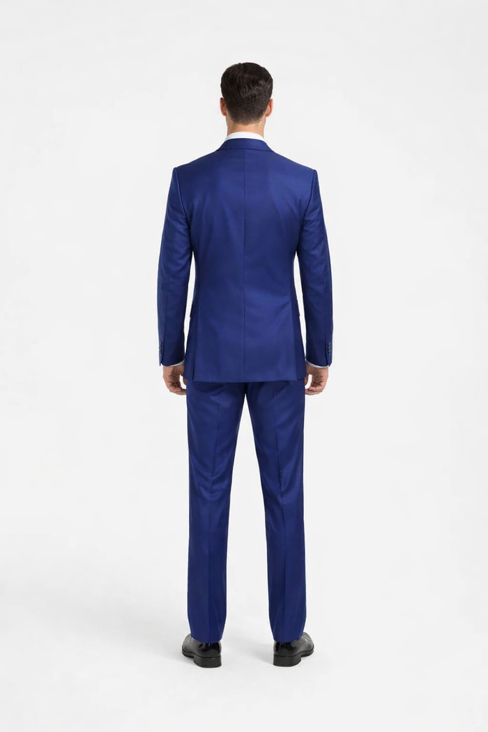 Rossiman Men??s Royal Blue Slim Fit Suit ?? Sophisticated Double-Breasted Design