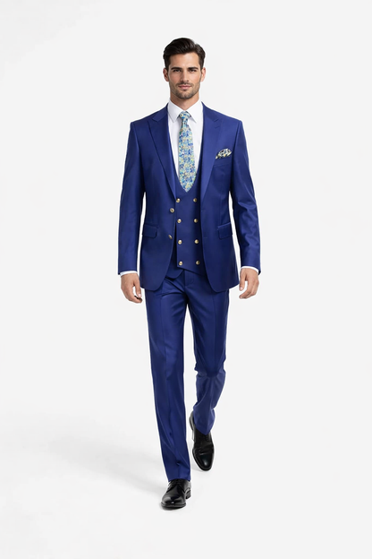 Rossiman Men??s Royal Blue Slim Fit Suit ?? Sophisticated Double-Breasted Design