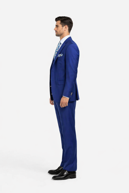 Rossiman Men??s Royal Blue Slim Fit Suit ?? Sophisticated Double-Breasted Design