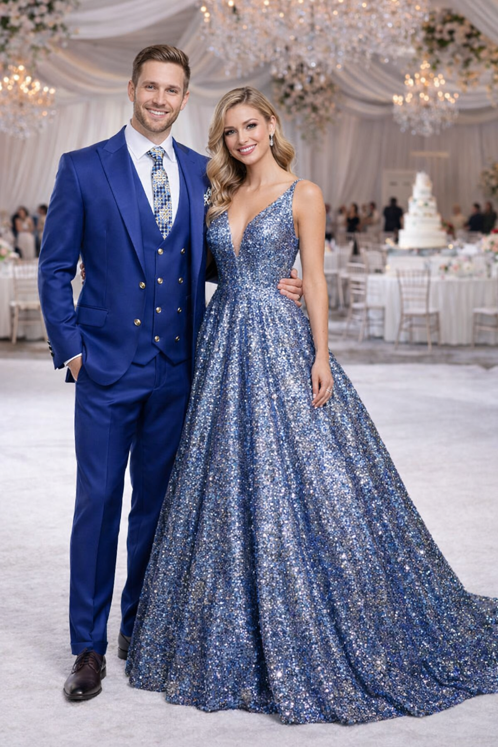 Rossiman Men??s Royal Blue Slim Fit Suit ?? Sophisticated Double-Breasted Design