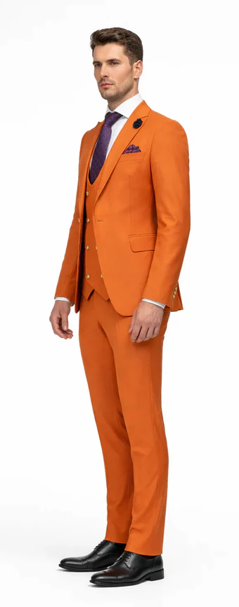 Rossiman Rust Men's Slim Fit Suit Double Breast Vest Flat Front Pants