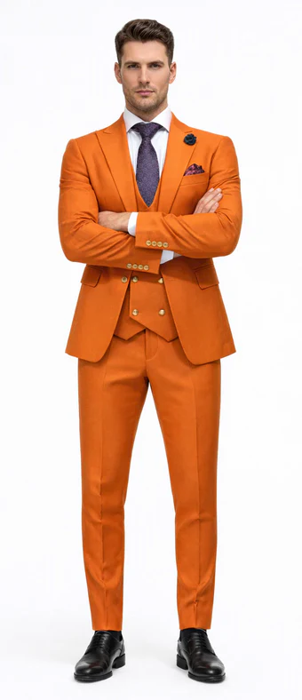 Rossiman Rust Men's Slim Fit Suit Double Breast Vest Flat Front Pants