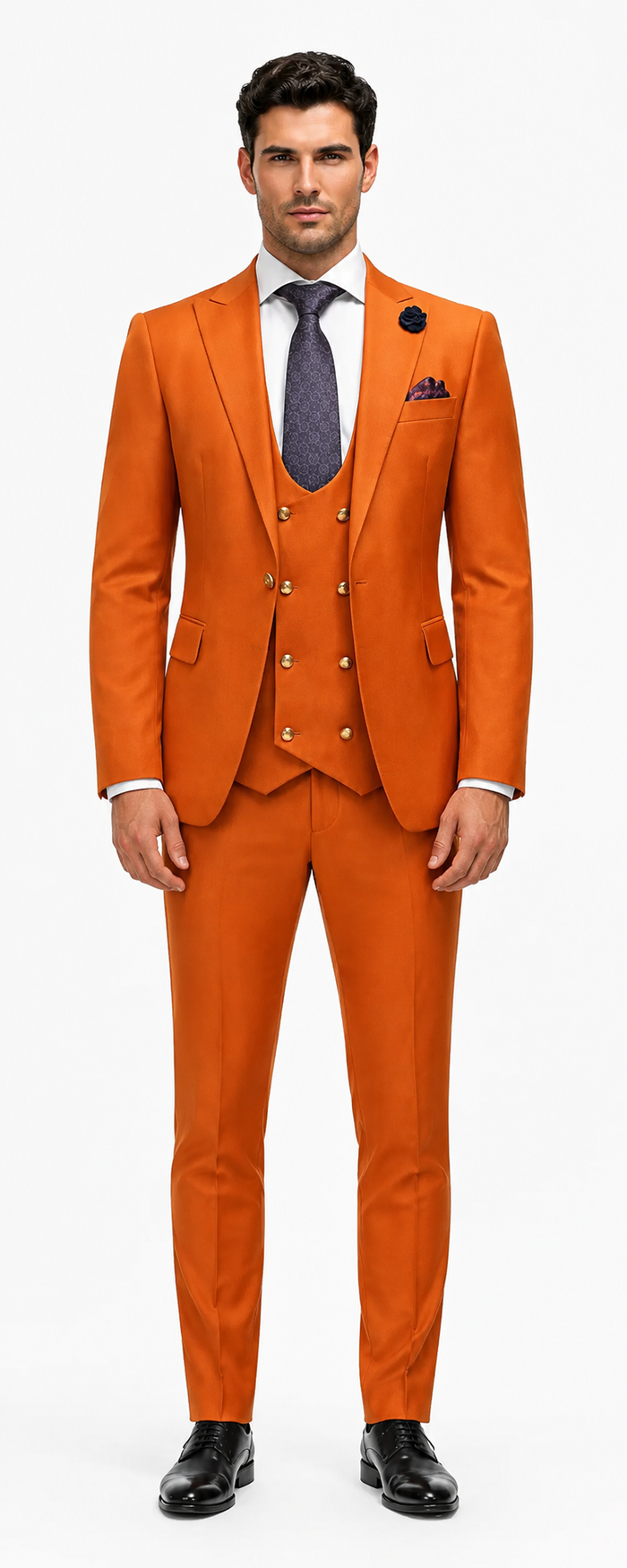 Rossiman Rust Men's Slim Fit Suit Double Breast Vest Flat Front Pants