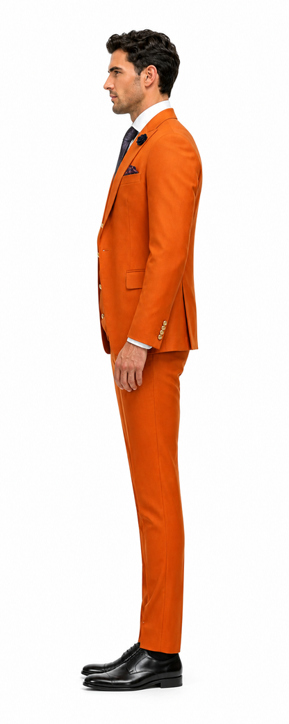 Rossiman Rust Men's Slim Fit Suit Double Breast Vest Flat Front Pants