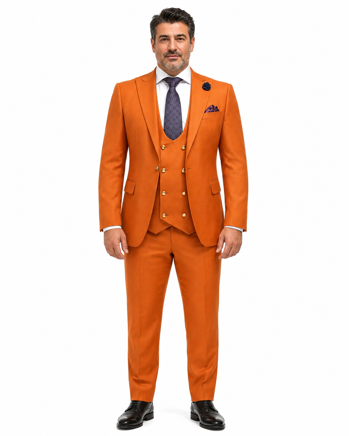 Rossiman Rust Men's Slim Fit Suit Double Breast Vest Flat Front Pants