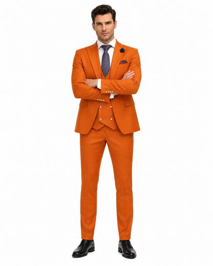 Rossiman Rust Men's Slim Fit Suit Double Breast Vest Flat Front Pants
