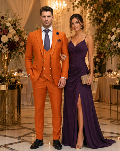 Rossiman Rust Men's Slim Fit Suit Double Breast Vest Flat Front Pants