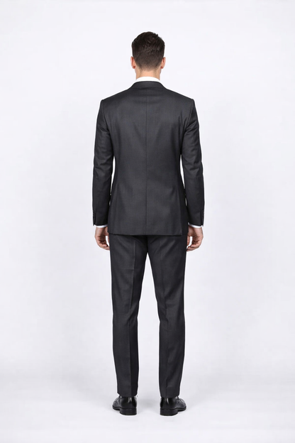 Rossiman Men's Slim Fit Gray Wool Suit ?? 1-Button Peak Lapel Jacket & Tapered Low-Rise Pants