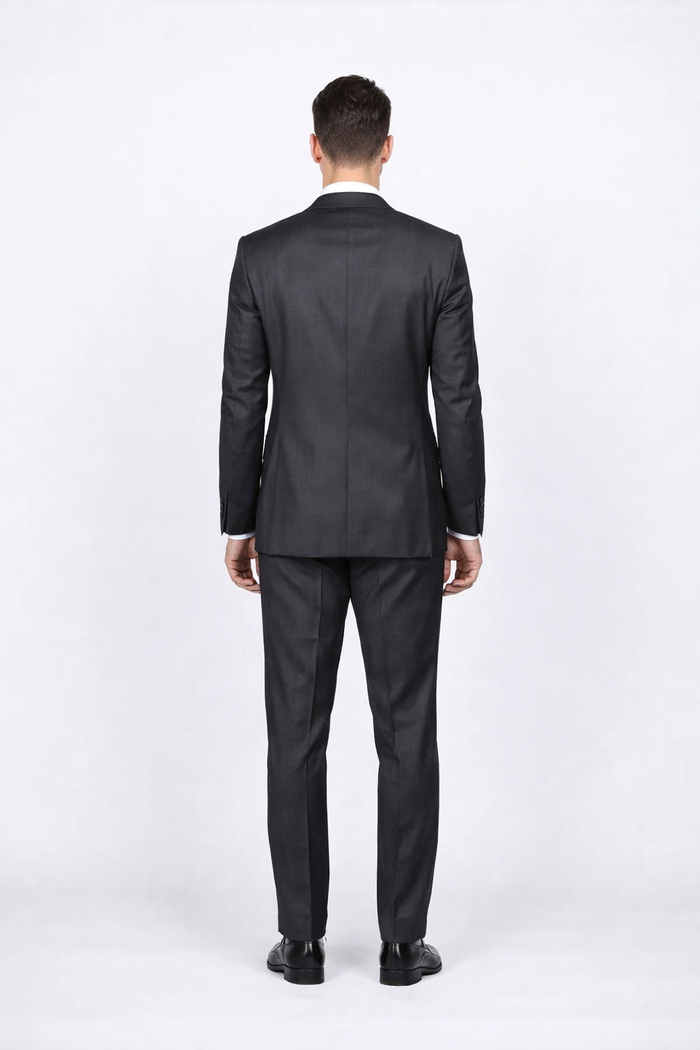 Rossiman Men's Slim Fit Gray Wool Suit ?? 1-Button Peak Lapel Jacket & Tapered Low-Rise Pants