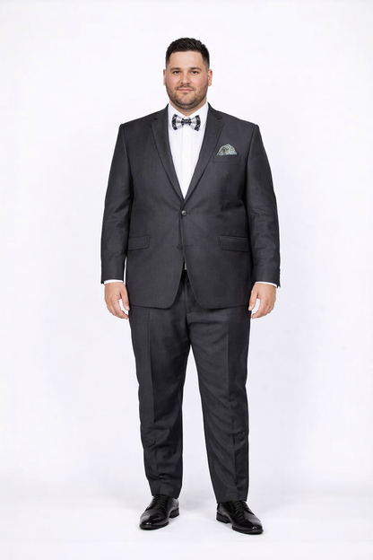 Rossiman Men's Slim Fit Gray Wool Suit ?? 1-Button Peak Lapel Jacket & Tapered Low-Rise Pants