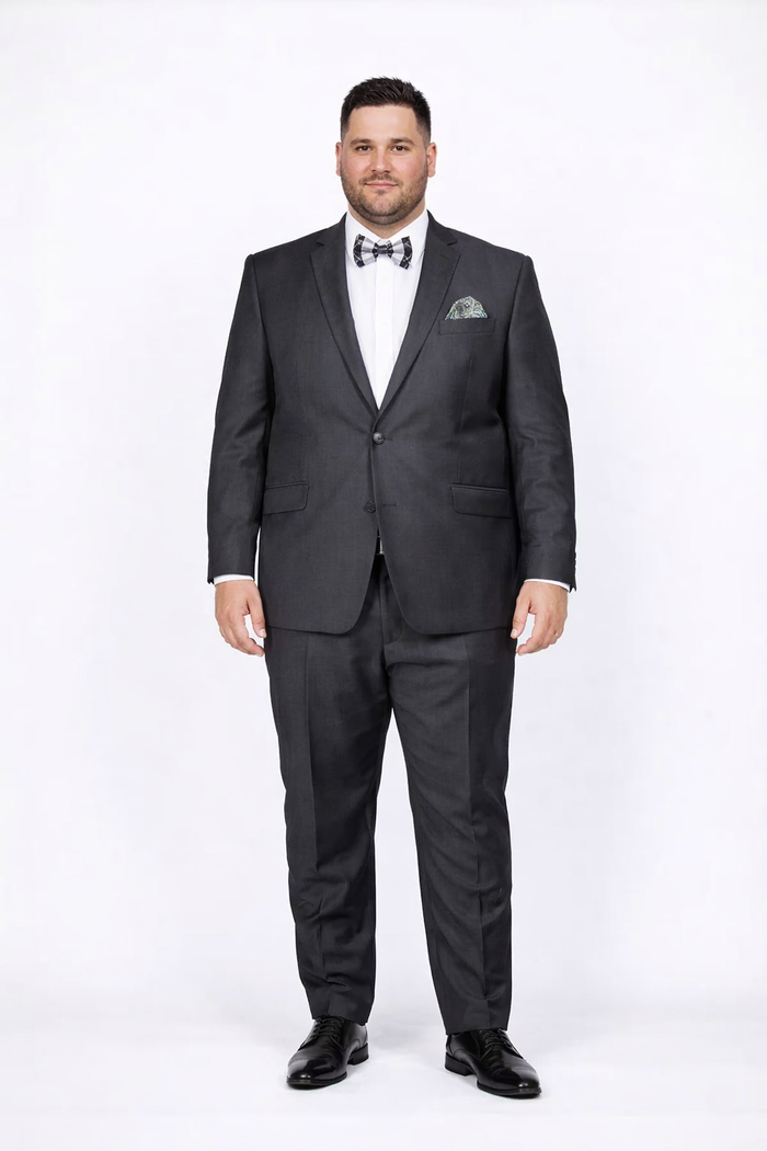 Rossiman Men's Slim Fit Gray Wool Suit ?? 1-Button Peak Lapel Jacket & Tapered Low-Rise Pants