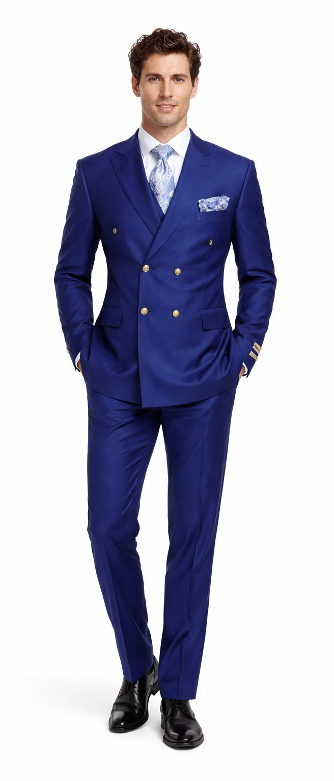 Rossiman Men's Slim Fit Royal Blue Suit ?? Double-Breasted Elegance