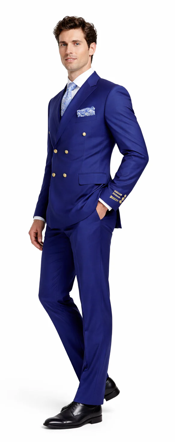 Rossiman Men's Slim Fit Royal Blue Suit ?? Double-Breasted Elegance