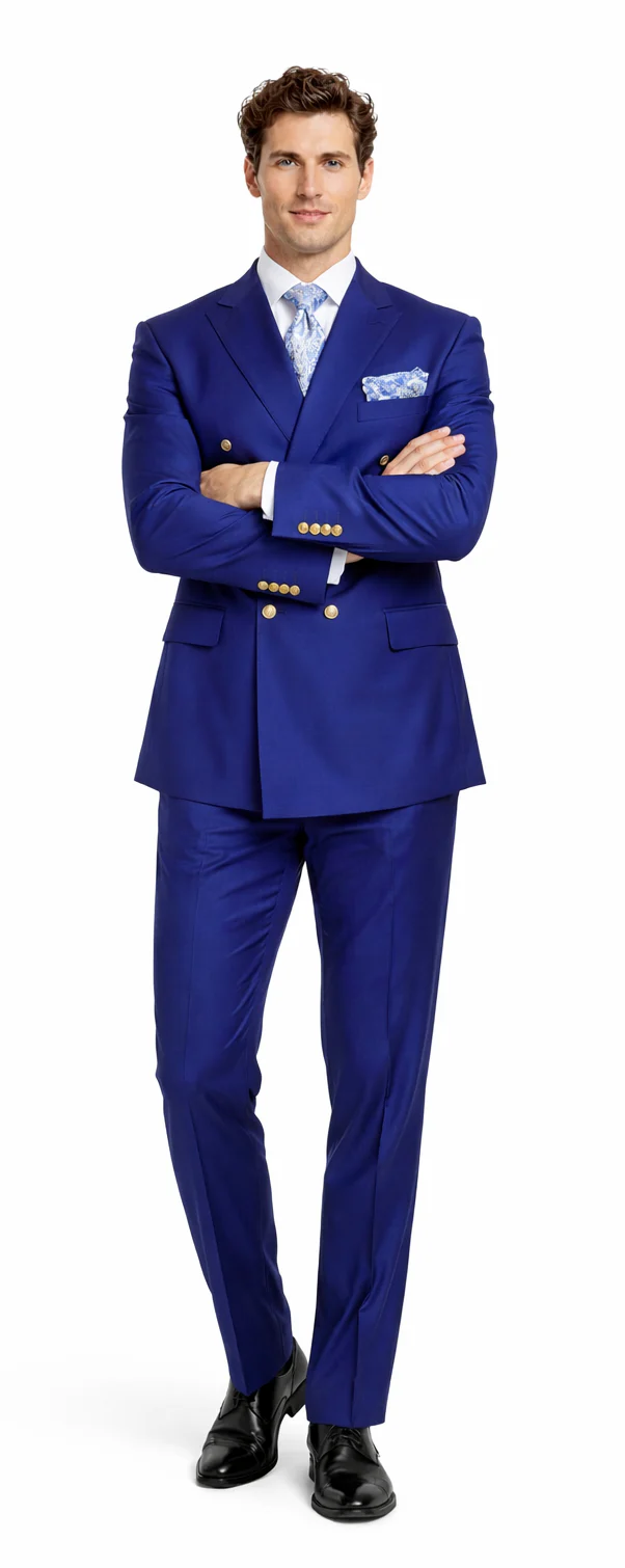 Rossiman Men's Slim Fit Royal Blue Suit ?? Double-Breasted Elegance