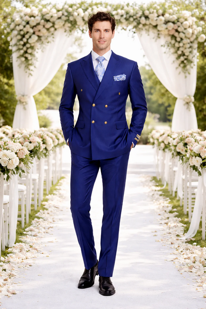 Rossiman Royal Blue Men's Suit Double Breasted Slim Fit