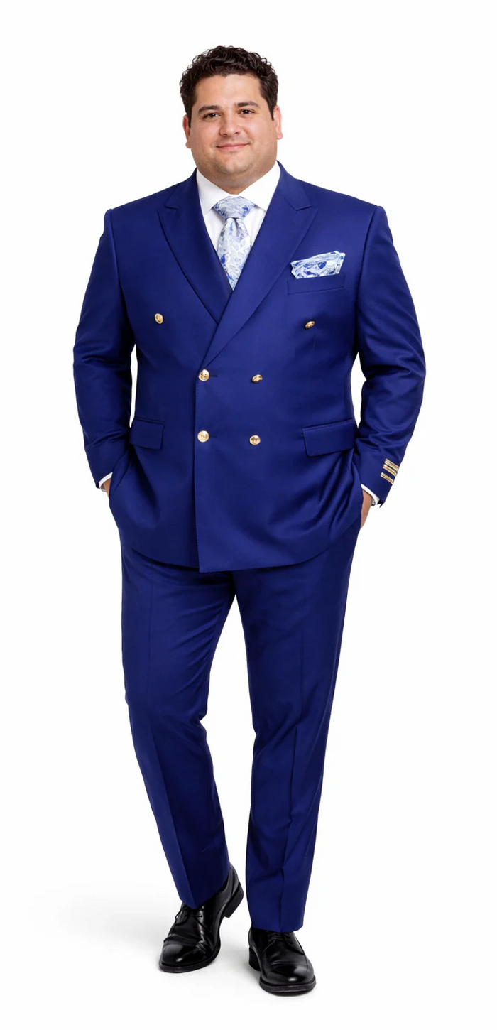 Rossiman Men's Slim Fit Royal Blue Suit ?? Double-Breasted Elegance