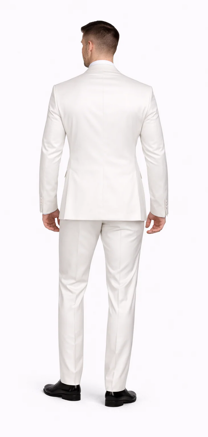 Rossiman White Sateen Suit for Men ?? High-Shine Formal Elegance
