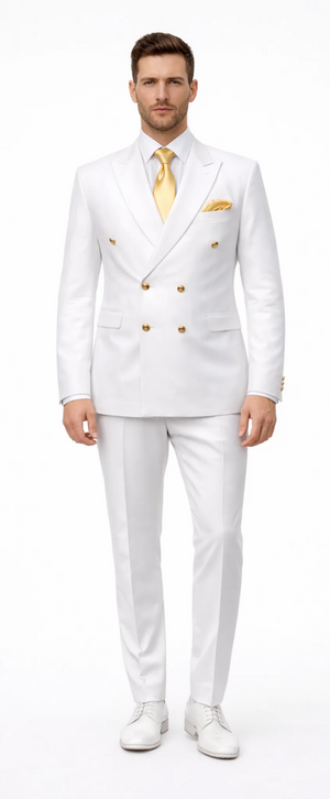 Rossiman White Men's Suit Double Breasted Slim Fit