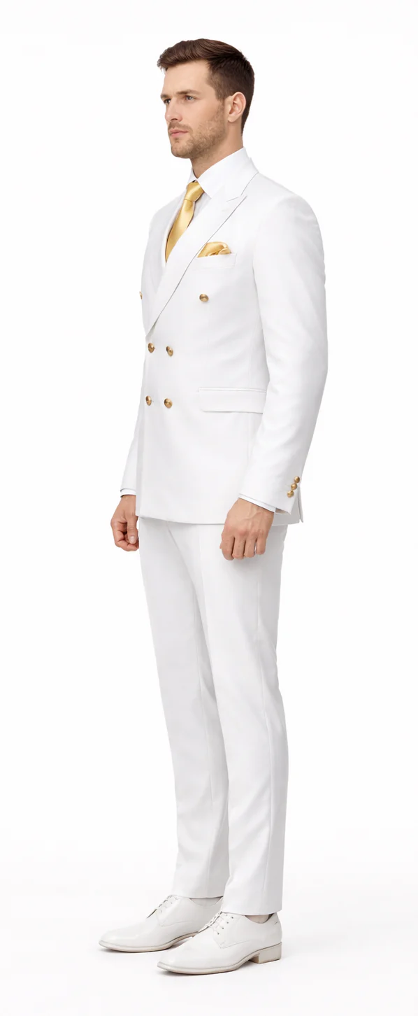 Rossiman White Men's Suit Double Breasted Slim Fit