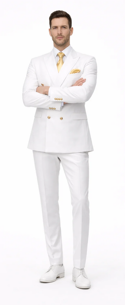 Rossiman White Men's Suit Double Breasted Slim Fit