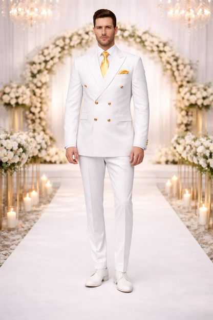 Rossiman White Men's Suit Double Breasted Slim Fit