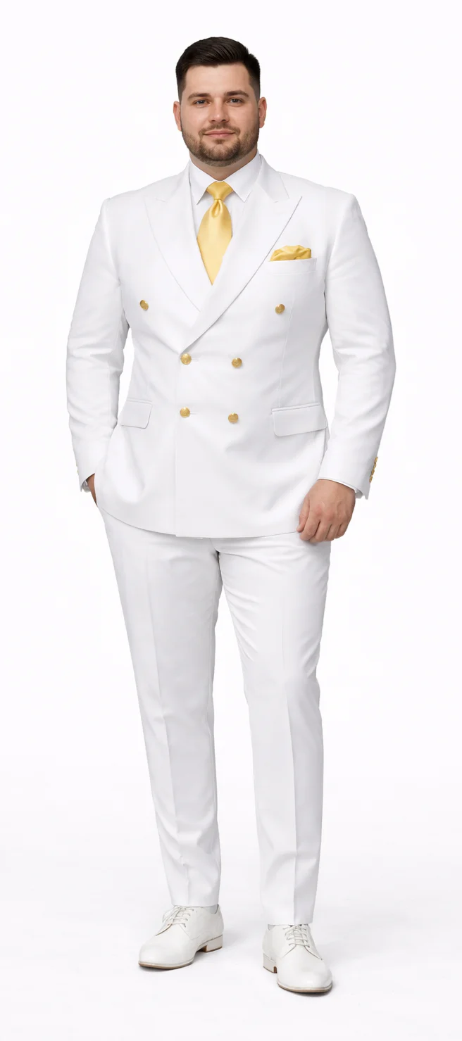 Rossiman White Men's Suit Double Breasted Slim Fit