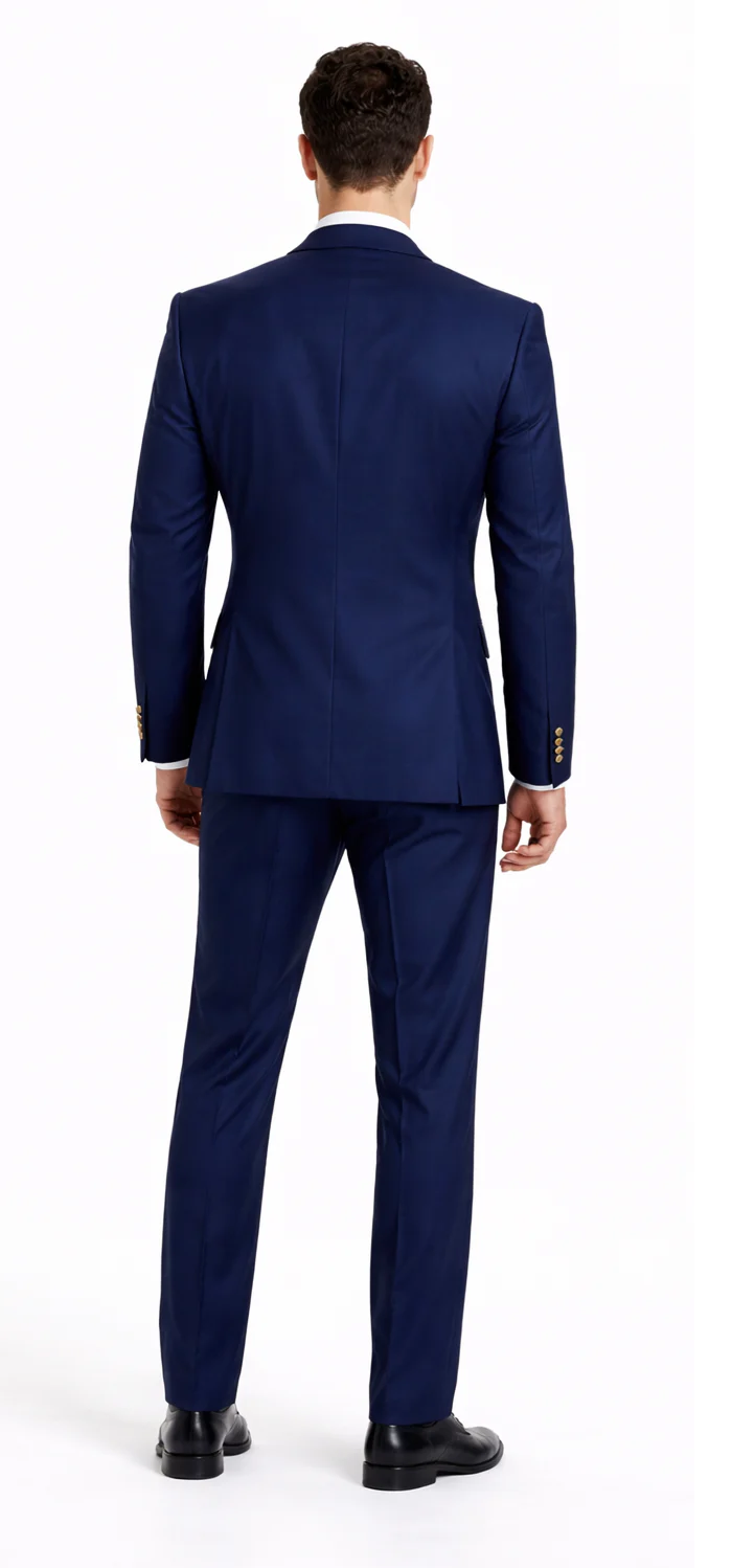 Rossiman Brand Navy Blue Suits - 1 Button Suit Peak Lapel Double Breasted Vest