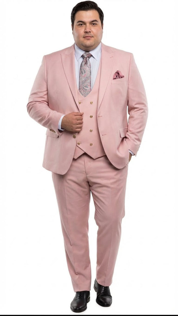 Rossiman Pink Men's Slim Fit Suit Double Brest Vest Flat Front Pants