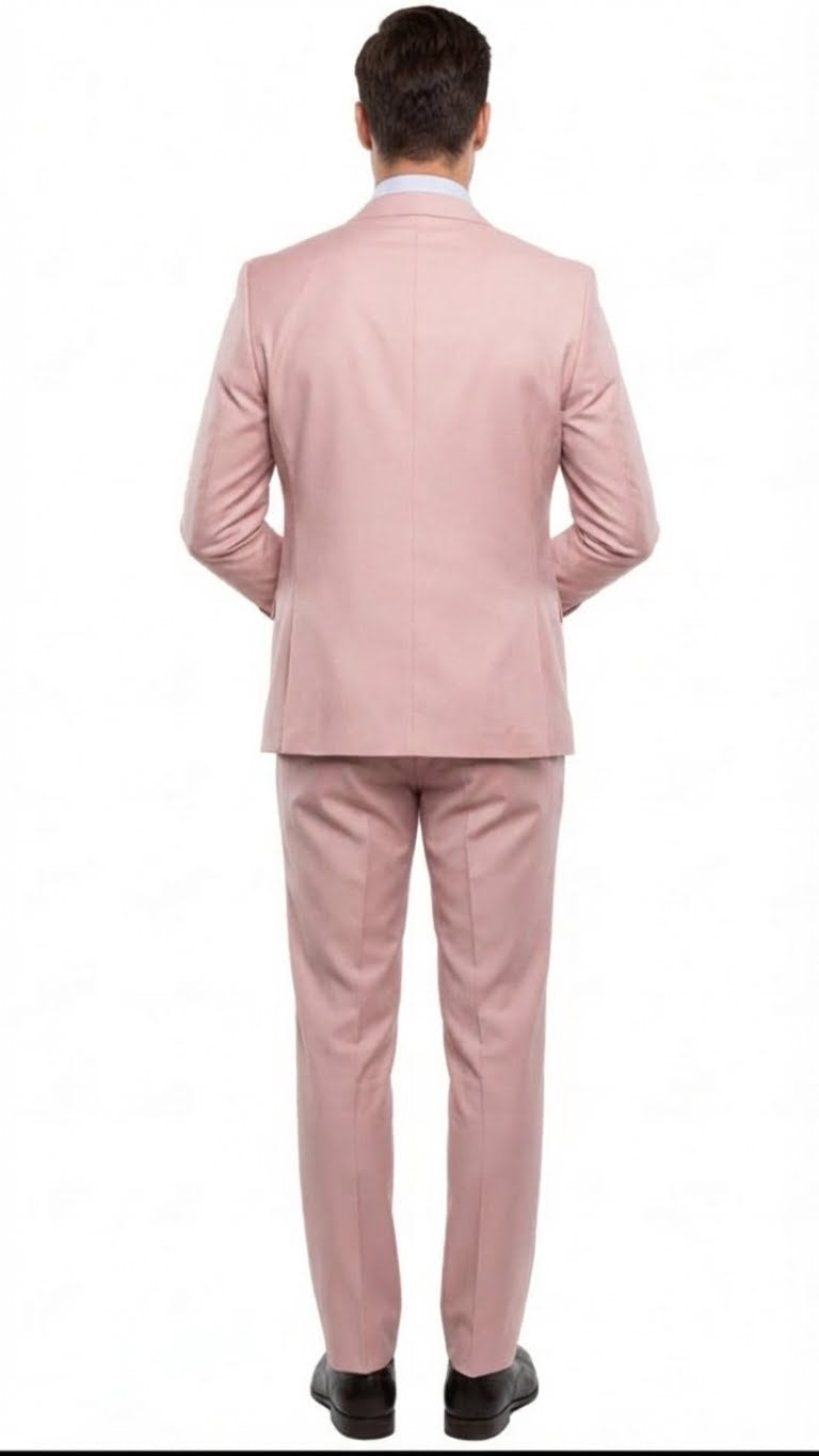 Rossiman Pink Men's Slim Fit Suit Double Brest Vest Flat Front Pants