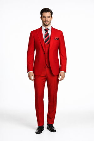 Rossiman Men??s Red Slim Fit Suit ?? Stylish Double-Breasted Jacket