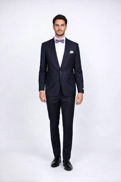 Rossiman Rossi Navy Blue Slim Fit Suit ?? Peak Lapel Tailored Formalwear for Men