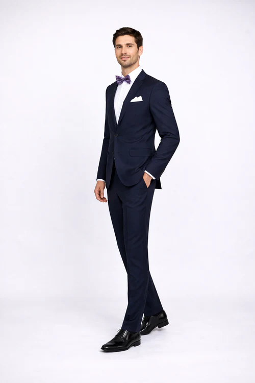 Rossiman Rossi Navy Blue Slim Fit Suit ?? Peak Lapel Tailored Formalwear for Men