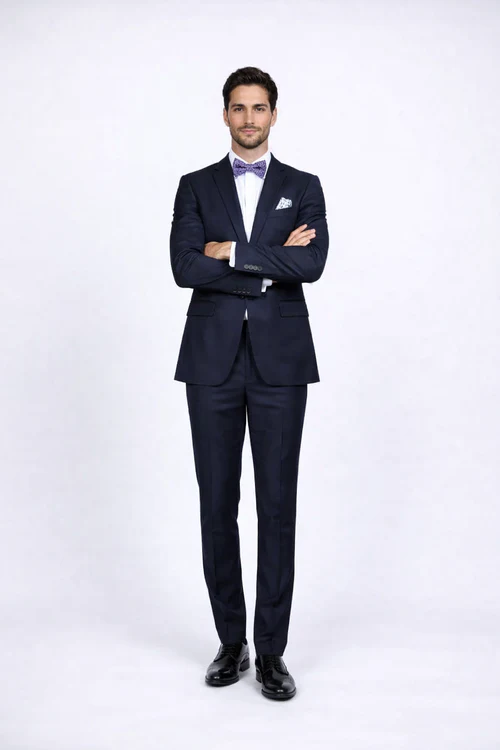 Rossiman Rossi Navy Blue Slim Fit Suit ?? Peak Lapel Tailored Formalwear for Men
