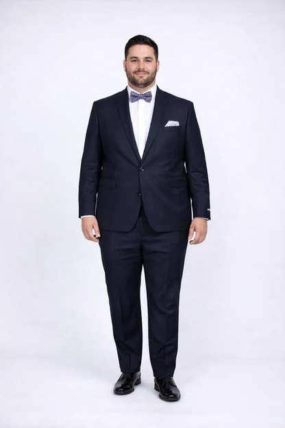 Men's Navy Blue Rossiman Rossi Slim Fit Peak Lapel Suit