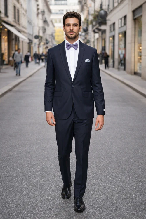 Rossiman Rossi Navy Blue Slim Fit Suit ?? Peak Lapel Tailored Formalwear for Men
