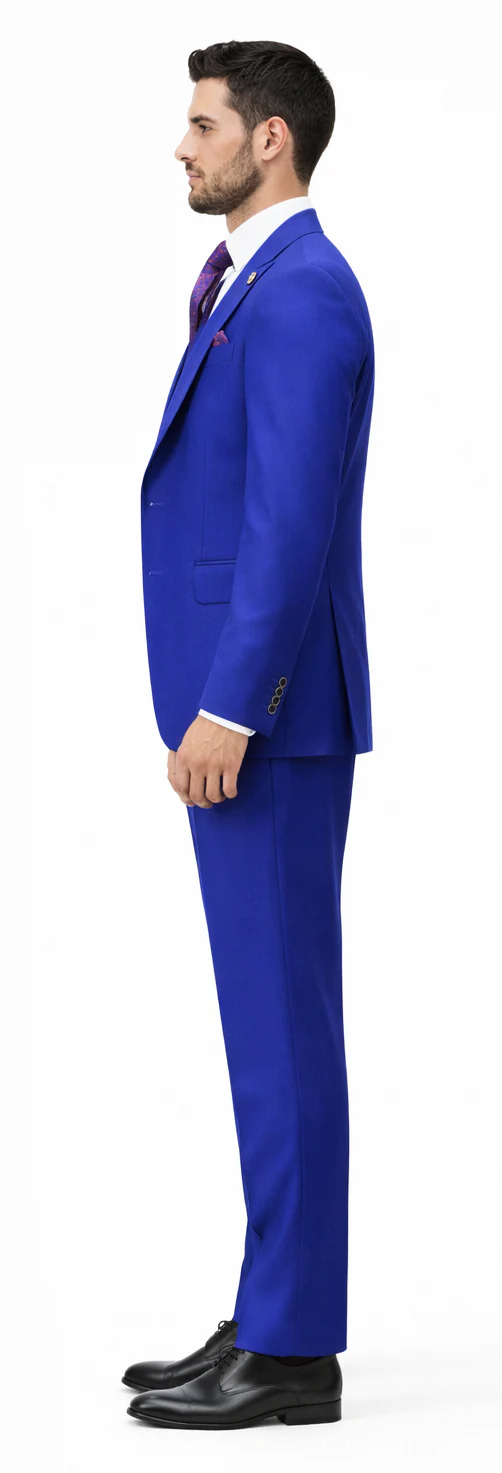 Rossiman Royal Blue Suit for Men ?? Classic 1-Button Peak Lapel Jacket & Double-Breasted Vest