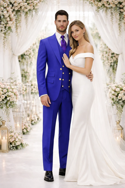 Men's Royal Blue Double Breasted Suit Vest for Male, All Sizes