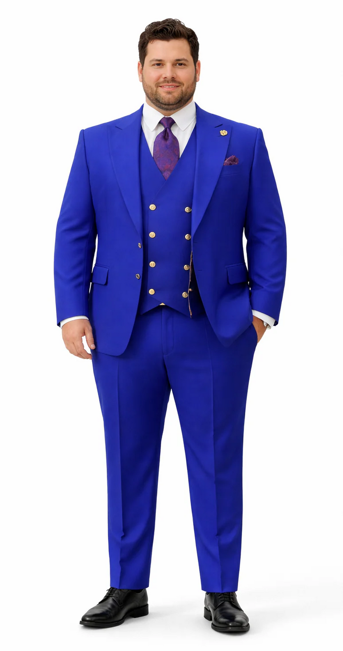 Rossiman Royal Blue Suit for Men ?? Classic 1-Button Peak Lapel Jacket & Double-Breasted Vest