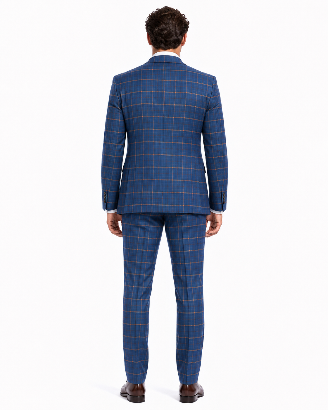 Rossiman Men??s Navy & Gray Plaid Suit ?? Classic Windowpane Double-Breasted Design
