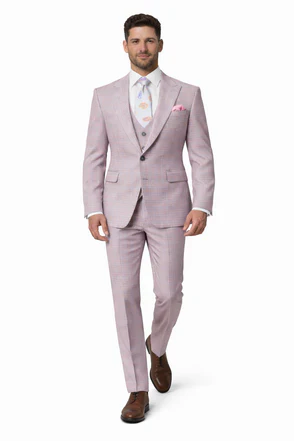 Rossiman Sharkskin Gray Plaid Suit ?? Double-Breasted Windowpane Suit for Men
