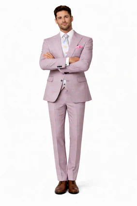 Rossiman Sharkskin Gray Plaid Suit ?? Double-Breasted Windowpane Suit for Men