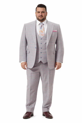 Rossiman Sharkskin Gray Plaid Suit ?? Double-Breasted Windowpane Suit for Men