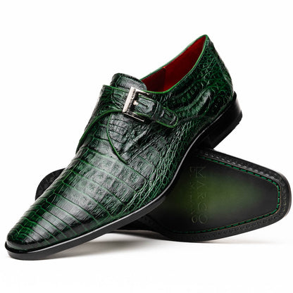 Marco Di Milano Rovigo Green Exotic Crocodile Skin Single Monk-strap Loafers