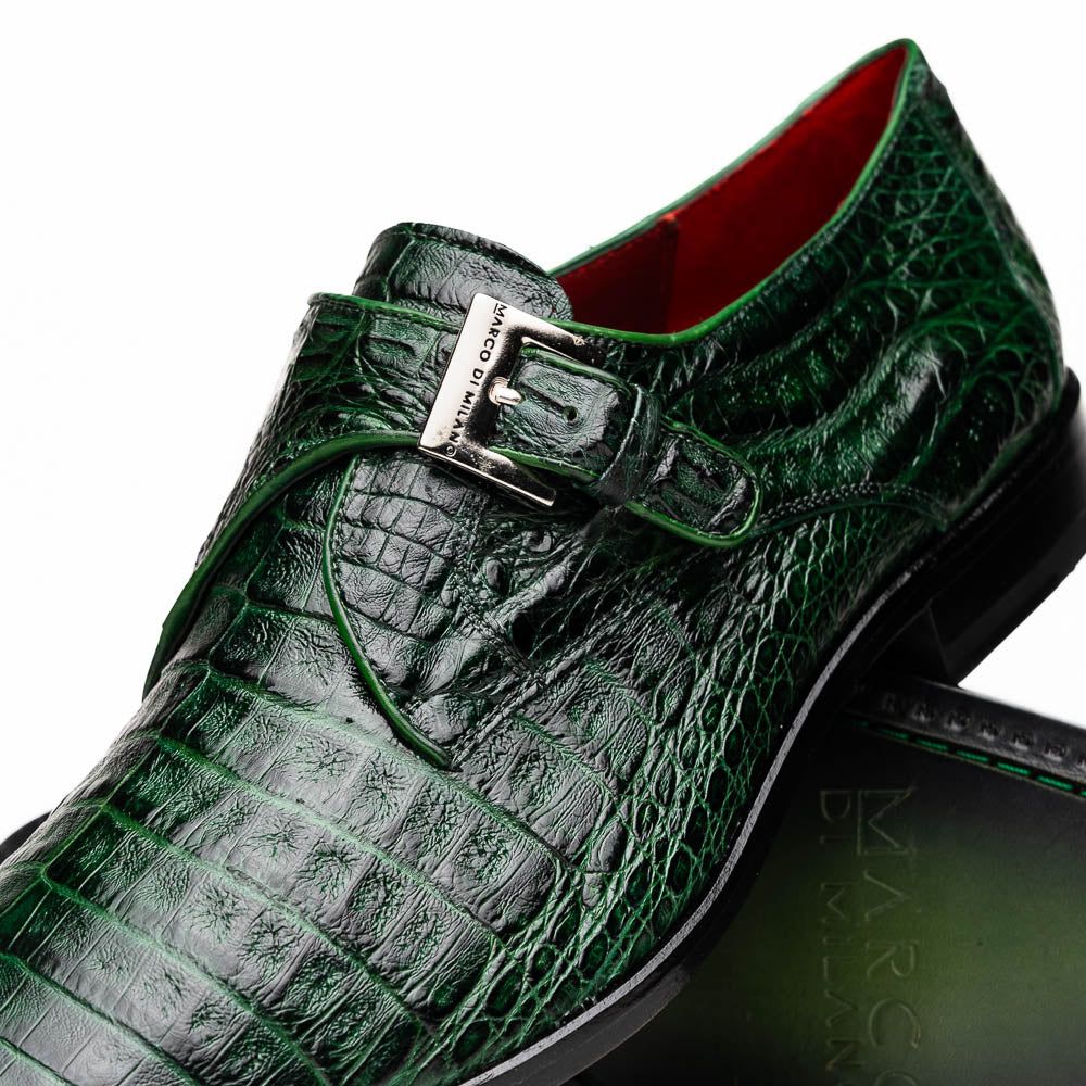 Marco Di Milano Rovigo Green Exotic Crocodile Skin Single Monk-strap Loafers