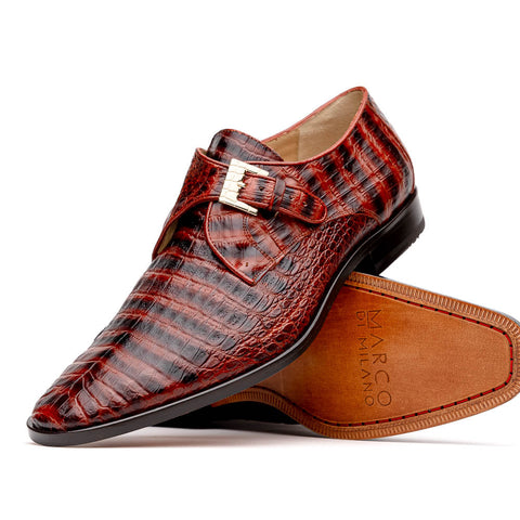 Marco Di Milano Rovigo Cognac Exotic Crocodile Skin Single Monk-strap Loafers
