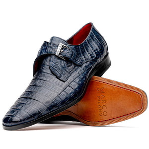 Marco Di Milano Rovigo Navy Exotic Crocodile Skin Single Monk-strap Loafers