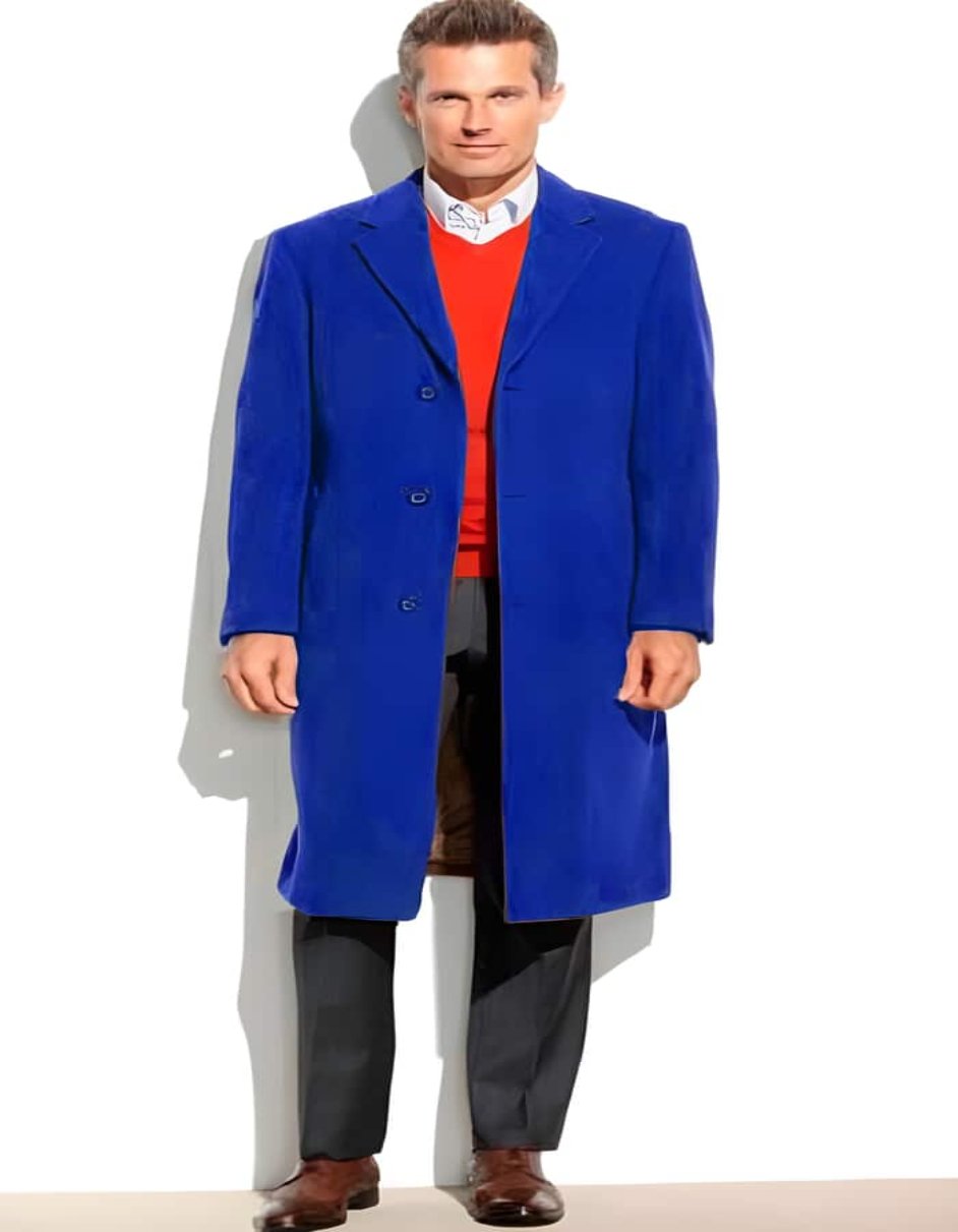 Royal Blue 3 Button 95 Wool Overcoat Long Men s Dress Topcoat Winter Coat